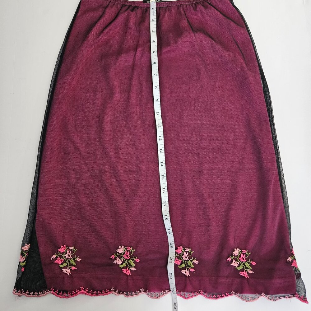 RARE VINTAGE Betsey Johnson New York Mesh Overlay Embroidered Skirt P - Picture 13 of 16